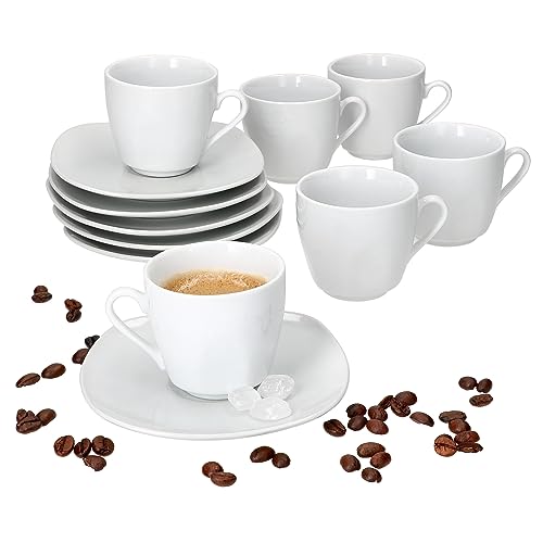 MamboCat Lotta Espressotassen mit Untertassen für 6 Personen I weiße Porzellan-Set für Frühstück & Kaffee I Je 6X kleine Tassen 80ml & Untertassen I schickes Geschirr für Zuhause, Gastro, Hotel, & Co von MamboCat