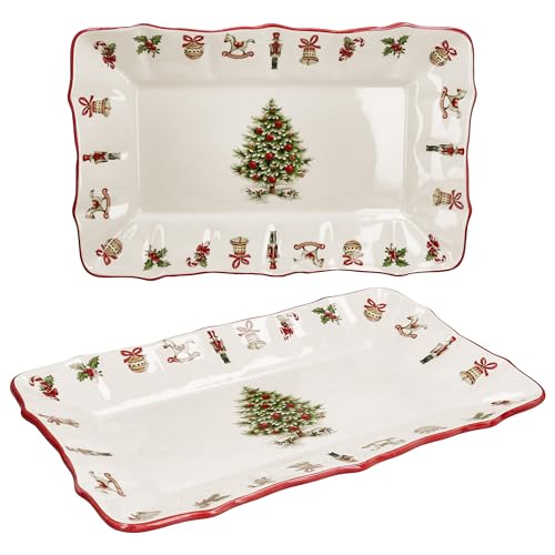 MamboCat Maestro Natale 2er Set Kuchenplatte rechteckig I Stollenplatte mit Weihnachtsdekor I Servierplatte für Topfkuchen, Plätzchen, Biskuitrolle I für Weihnachten, Nikolaus, Advent, Christmas von MamboCat