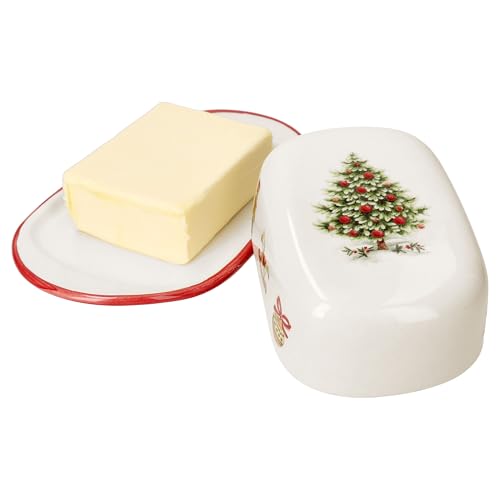 MamboCat Maestro Natale 2tlg. Butterdose mit Deckel I Keramik-Dose mit Weihnachtsdekor für 1 Stück Butter (250g) I Für das Frühstück an Weihnachten & Co. von MamboCat