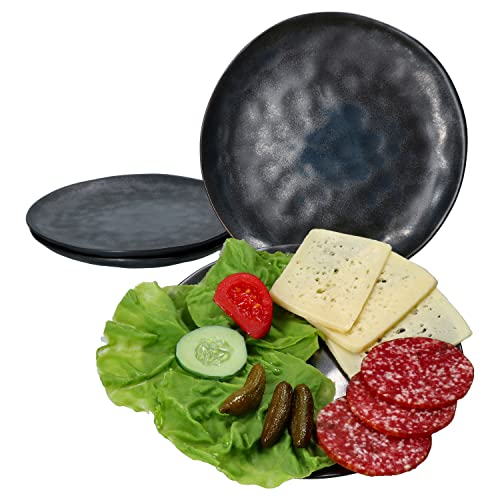 MamboCat Manhattan Nero 4er Set Servierplatte klein I 4x handgefertigte runde Teller I Ø 20,5 cm I Sushi-Platte, Antipasti-Teller I Fingerfood, Käse, Wurst etc. I In schwarzer Kupfer-Optik I Steingut von MamboCat