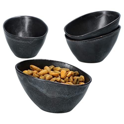 MamboCat Manhattan Nero 4er Set Snack- & Dip-Schälchen I LxB 10,5x8cm I 100 ml I handgefertigte Saucen-Schale, Marmeladen-Schüssel, Mini-Bowl I für Antipasti & Co I Steingut von MamboCat