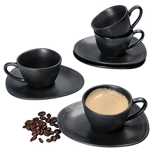 MamboCat Manhattan Nero Espressotassen-Set für 4 Personen I 90ml I 4x handgefertigte Espressotasse mit Untertasse I Geschirr-Set in schwarzer Kupfer-Optik, matt I Lungo, Ristretto I Steingut von MamboCat