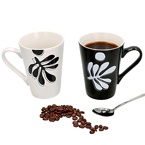 MamboCat Matty 2er Set Kaffee Becher schwarz & weiß I Moderne Kakao Tasse I Trinkbecher mit Henkel abstraktes Blattdekor I hochwertige Kaffeetassen I Fine Bone China Porzellan Kaffeebecher 250 ml von MamboCat