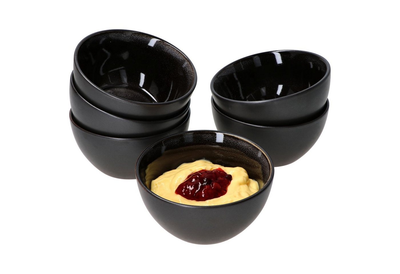 MamboCat Müslischale 6er Set Pudding-Schale Reactive Glaze Grey Black 6cm - 24321862, Steingut von MamboCat