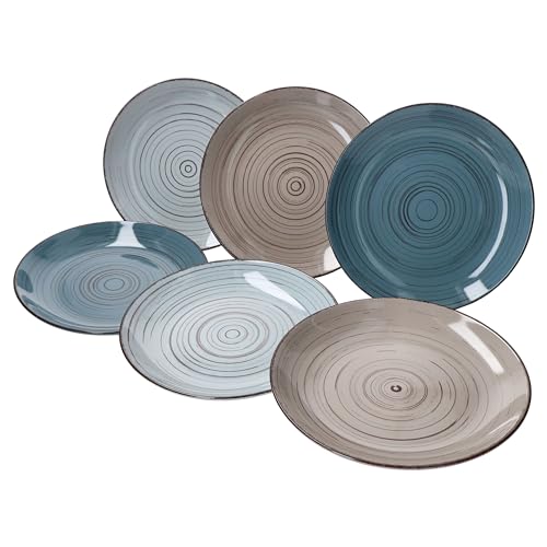 MamboCat Pamplona 6er Set Kuchenteller I Ø 20 cm I 6 Personen I Steingut-Platte in Creme, Hell- & Mittelblau I Frühstücksteller mit Strudel-Dekor für Brot & Brötchen, Kuchen, Salat & Co von MamboCat