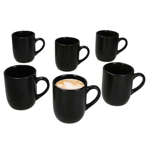 MamboCat Panther 6er Set Kaffeebecher schwarz I 340ml, H 10,3cm I Matte Steingut-Becher mit Henkel für 6 Personen I Tassen für Heißgetränke wir Tee, Kakao, Latte Macchiato & Co I Kaffee-Geschirr von MamboCat