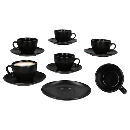 MamboCat Panther Kaffeetassen mit Untertassen schwarz für 6 Personen I mattes Steingut-Set für Frühstück & Kaffee I Je 6x Teetassen 160ml & Untertassen I schickes Geschirr für Zuhause von MamboCat