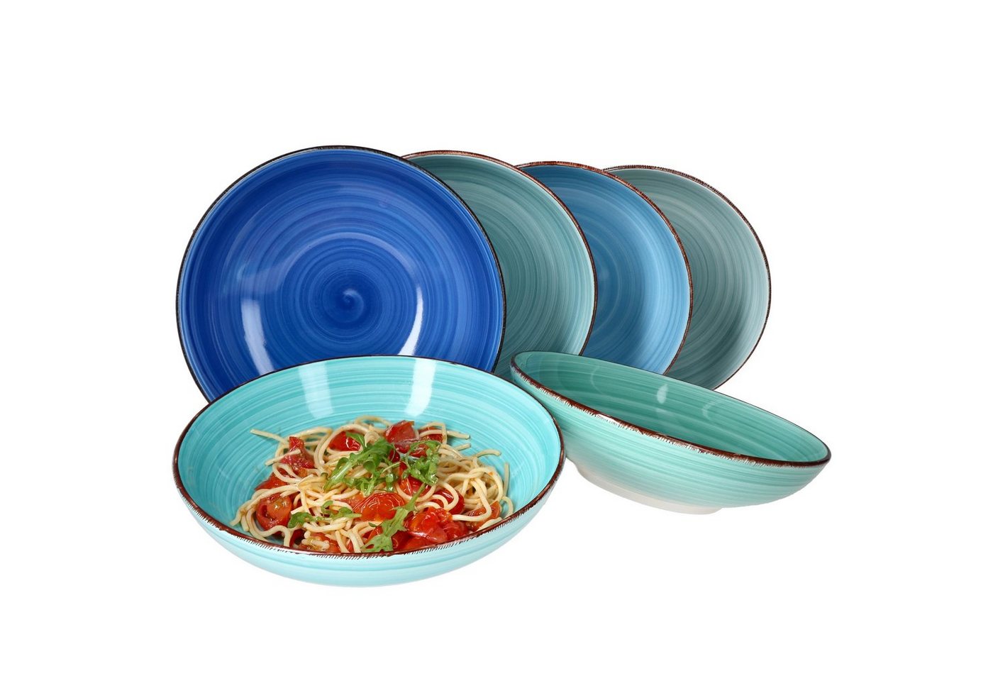 MamboCat Pastateller Blue 6er Set Spaghetti-Teller tief 800ml Schüssel Servier-Schale von MamboCat