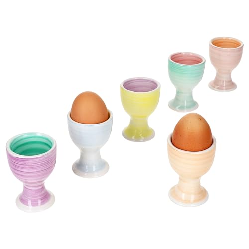 MamboCat Pastello 6er Set Eierbecher bunt I für 6 Personen I farbenfrohe Eierhalter mit Fuß in 6 Verschiedene Pastell-Farbkombinationen I Fürs Frühstücksei beim Brunch & Buffet von MamboCat