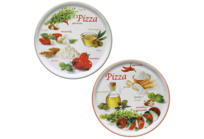 MamboCat Pizzateller 2er Set Pizzateller Napoli Green & Red Ø 33,8 cm Platte Porzellan von MamboCat