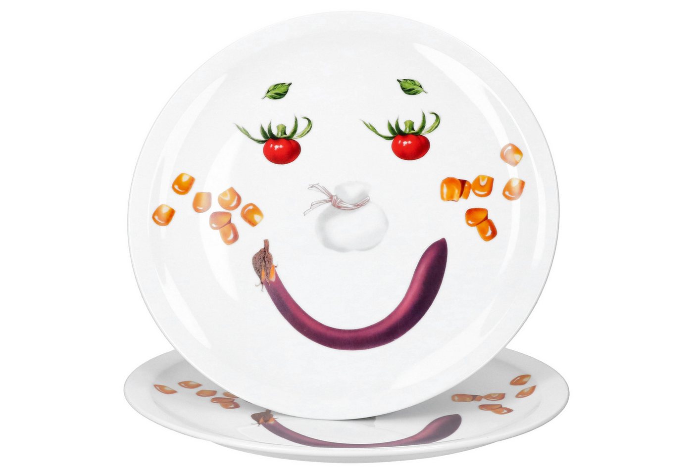 MamboCat Pizzateller 2er Set Smiley Pizzateller Ø30,5cm Servier-Platte Gemüse-Gesicht von MamboCat