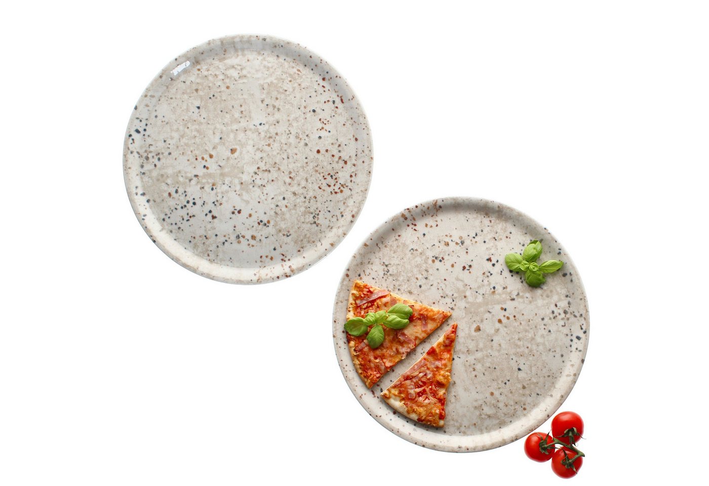 MamboCat Pizzateller 2x Pizzateller Stone Drops Ø33cm 2 Personen XL-Teller 3D Steinoptik von MamboCat