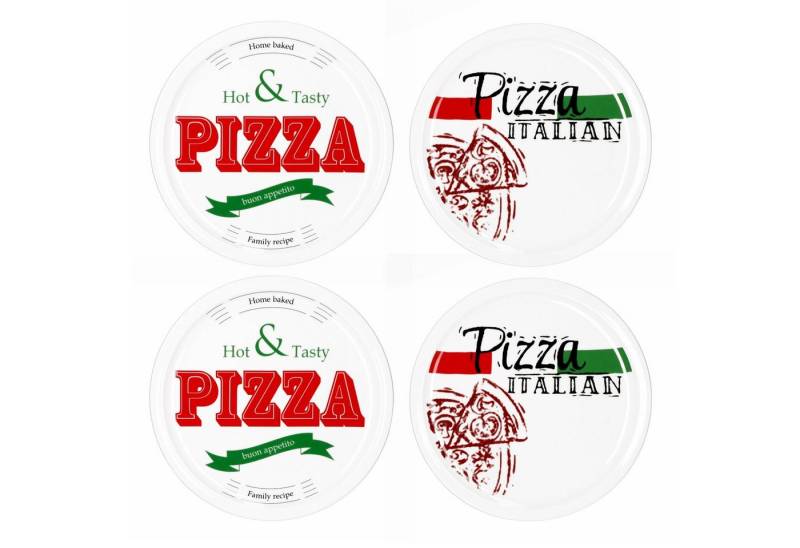 MamboCat Pizzateller 4er Set Pizzateller 2x Hot & Tasty + 2x Pizza Italian 28cm von MamboCat