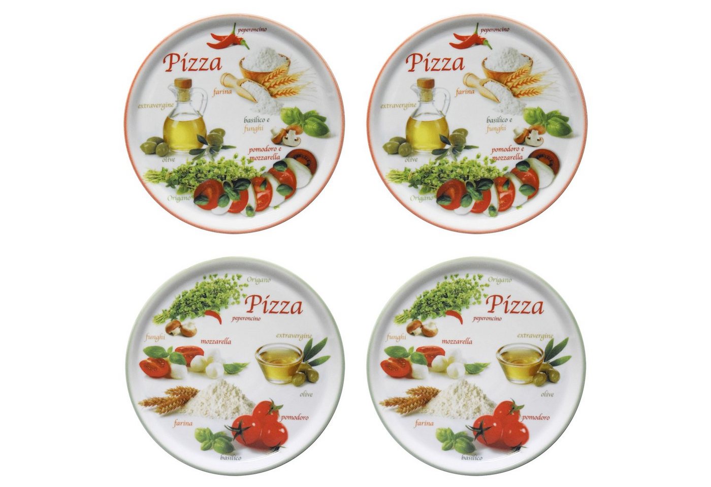 MamboCat Pizzateller 4er Set Pizzateller Napoli Green & Red Ø 32 cm Platte Porzellan von MamboCat