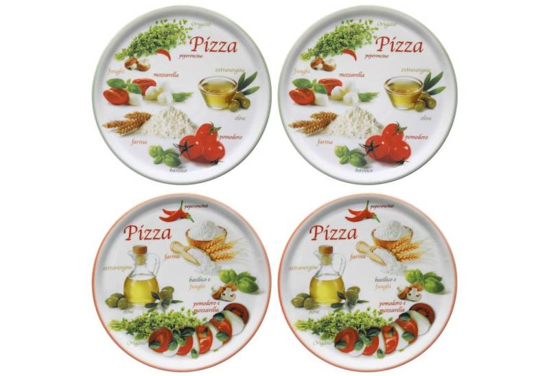 MamboCat Pizzateller 4er Set Pizzateller Napoli Green & Red Ø 33,8 cm Platte Porzellan von MamboCat