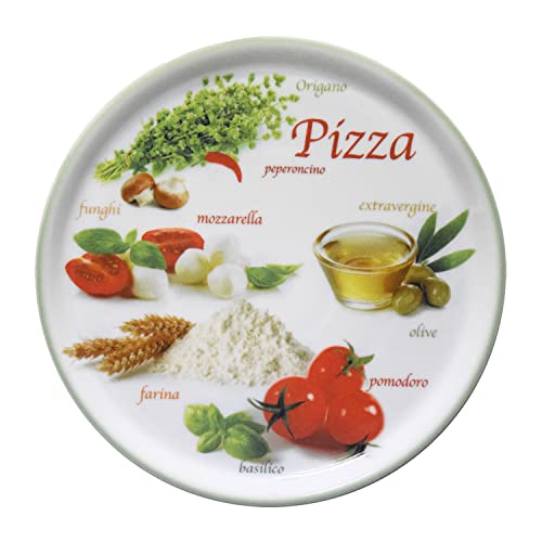 MamboCat Pizzateller Napoli Green Ø 32 cm I Servierplatte mit Motiven I Vorspeisen Platte zum Anrichten für Antipasti oder Tomate-Mozzarella I bunter Motivteller Porzellan für Pizza Pasta & Co von MamboCat