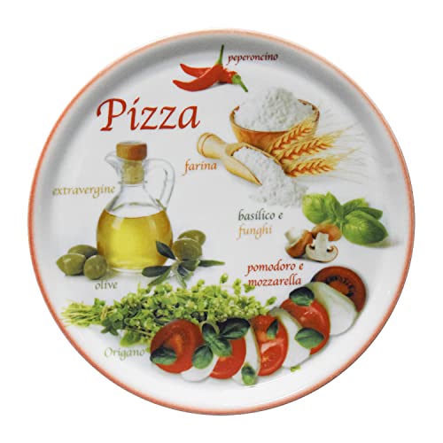 MamboCat Pizzateller Napoli Red Ø 32 cm I Servier Platte mit Motiven I Vorspeisenplatte zum Anrichten für Antipasti oder Tomate-Mozzarella I bunter Motiv Teller Porzellan für Pizza Pasta & Co von MamboCat