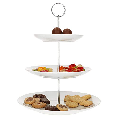 MamboCat Porzellan Etagere weiß 3 stöckig rund Kuchenständer I Cupcake und Tortenständer Muffin I Etagere für Pralinen I Servierständer 3 Etagen I Gebäckteller Weihnachten I Obst Halter Ø 27cm von MamboCat