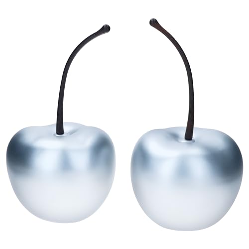 Pottery Pots 2er Set Kirsche in Silber matt Größe XS I (LxBxH) 17x15x31cm I wetterfeste Deko-Früchte für Haus & Garten I Accessoire aus Fiberglas, Fiberstone I Herbst, Weihnachten von MamboCat