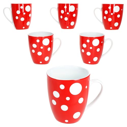 MamboCat Pula rot 6er Set Kaffeebecher I 300 ml I Porzellan-Becher mit Henkel & Punkten für 6 Personen I Tassen für Heißgetränke wie Tee, Kakao & Co von MamboCat