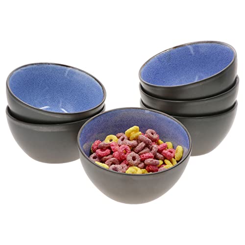 MamboCat Reactive Glaze Blue 6er Set Dessert-Schale I 450 ml I 6 Personen I 6X handgefertigte Schalen I Blaue Schüssel für Salat, Dessert, Snacks & Co. I Außen in schwarzer Kupfer-Optik von MamboCat