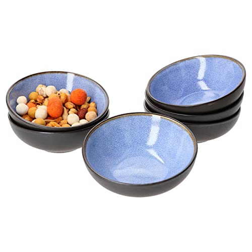 MamboCat Reactive Glaze Blue 6er Set Snack- & Dipschälchen rund I Dessertschalen 12 cm I Steingut Schüssel blau aussen Kupferoptik I Mini-Bowl Kompottschalen handgefertigt I Fingerfood Schale 120ml von MamboCat