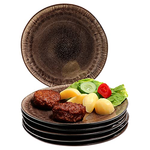 MamboCat Reactive Glaze Brown Speiseteller-Set 6-teilig Samos I Ess-Teller-Service für 6 Personen I flache Grillteller mit Ø 26 cm I Steingut-Set handgefertigt & mikrowellengeeignet von MamboCat