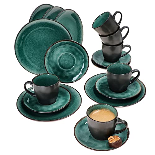 MamboCat Reactive Glaze Green 18tlg. Kaffeeservice I 6 Personen I Mintfarbenes handgefertigtes Geschirr-Set mit Kupfer-Optik I Je 6X Kaffeetasse, Untertasse & Kuchenteller I Steingut MamboCat Reactive Glaze Green 18tlg. Kaffeeservice I 6 Personen I Mintfarbenes handgefertigtes Geschirr-Set mit Kupfer-Optik I Je 6X Kaffeetasse, Untertasse & Kuchenteller I Steingut von MamboCat