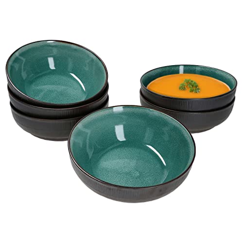 MamboCat Reactive Glaze Green 6er Set Bowl-Schale I 500 ml I 6 Personen I 6X handgefertigte mintfarbene Schalen I Schüssel für Salat, Dessert, Fingerfood & Co. I Außen in schwarzer Kupfer-Optik von MamboCat