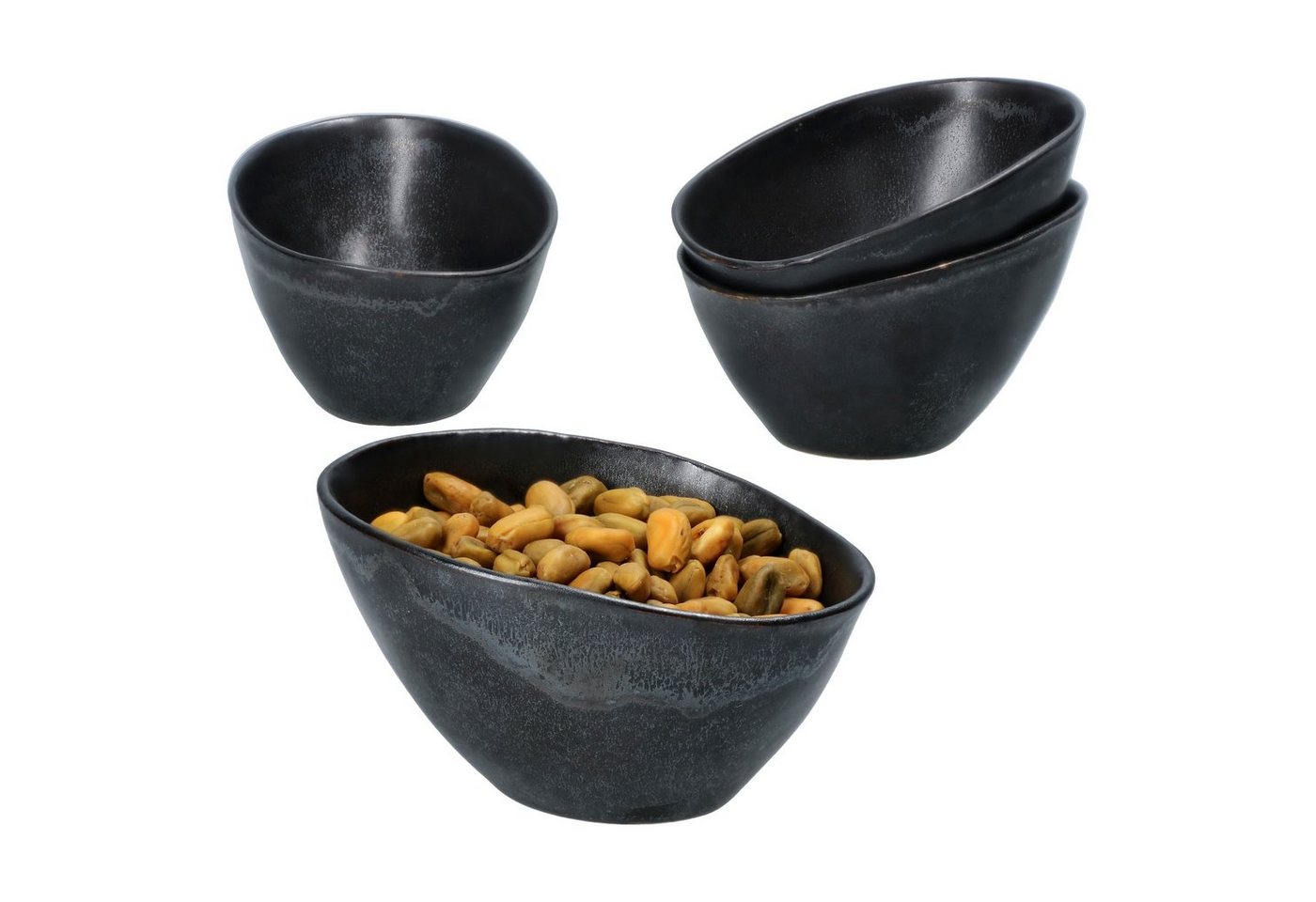 MamboCat Servierschale 4er Set Manhattan Snack- & Dip-Schälchen schwarz oval - 24322655, Steingut von MamboCat