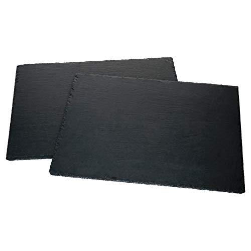 MamboCat Schieferplatte 2er Set 40 x 30 cm I Servierplatten Schwarz I Sushi Platte mit rustikaler Bruchkante I Cheese Board Vorspeisenteller auch als Untersetzer Teller I Dekoplatte Granit von MamboCat