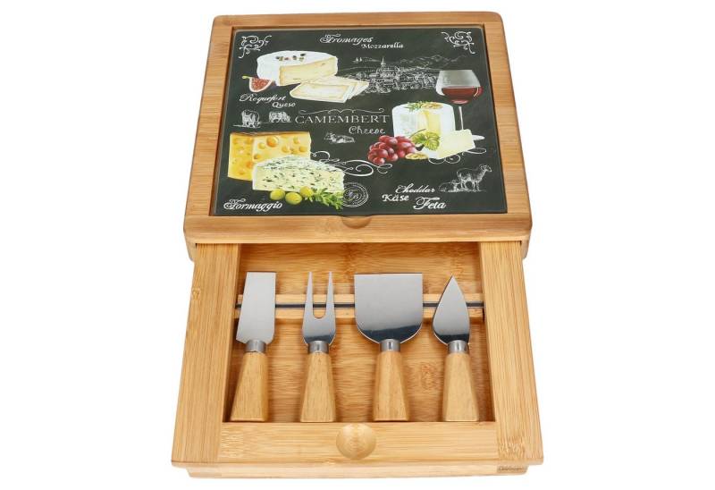 MamboCat Schneidebrett World of Cheese Käseplatten Set Schneidbrett Messer Serviertablett von MamboCat