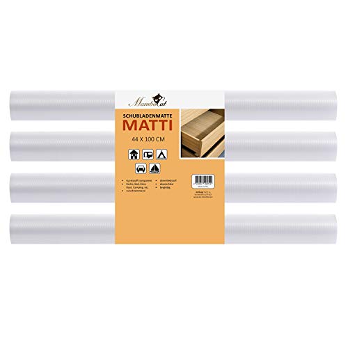 MamboCat Schubladenmatte Matti 4 teiliges Set | perfekt für 8 Schubladen | 100 x 44 cm | transparente Antirutschmatte - individuell zuschneidbar I Schutzmatten-Rolle 4 Stück von MamboCat