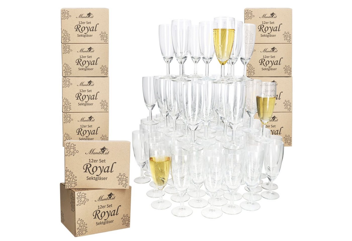 MamboCat Sektglas 120er Set Royal Sektgläser 140ml Champagner-Glas klare Prosecco Party, Glas von MamboCat