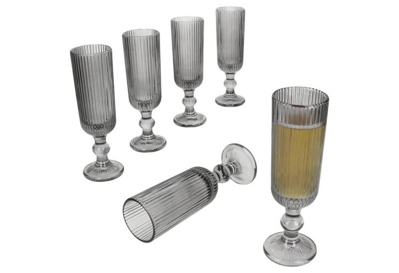 MamboCat Sektglas Agata 6x Sektgläser 130ml grau Glas Relief Sekt-Flöte Prosecco, Glas von MamboCat