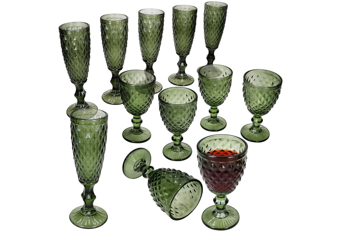 MamboCat Sektglas Diamond 12-tlg. Gläser-Set Weingläser Sektgläser Grün Weißwein, Glas von MamboCat