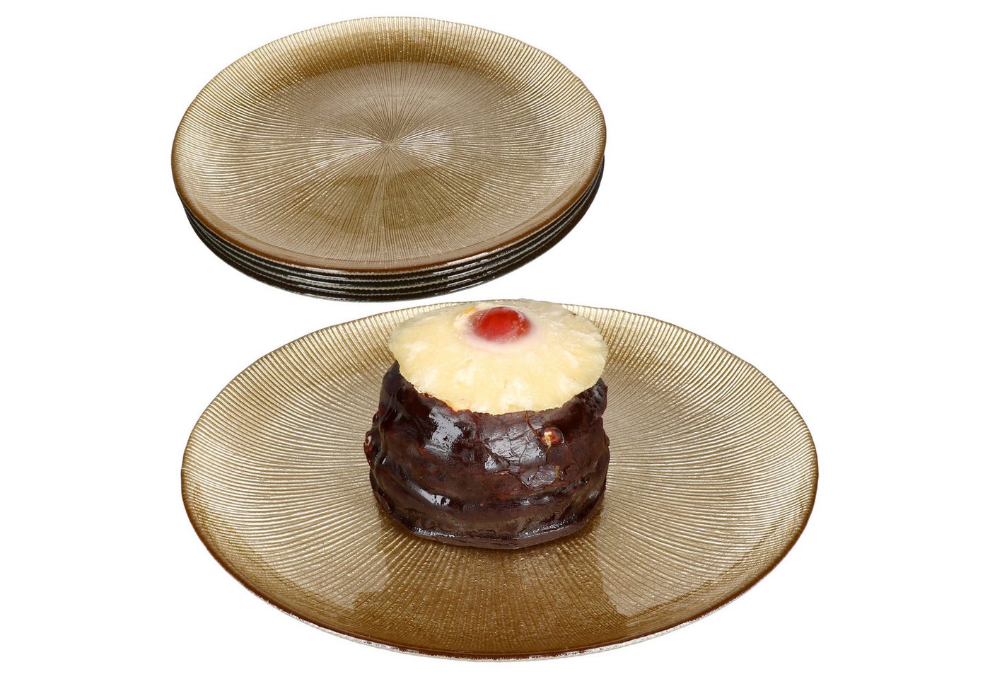 MamboCat Servierplatte 6x Kairo Gold Kuchenteller Glas 6 Personen Dessertteller Relief, Glas, Weihnachtsgeschirr, Weihnachten, Weihnachtsset, Geschirr von MamboCat
