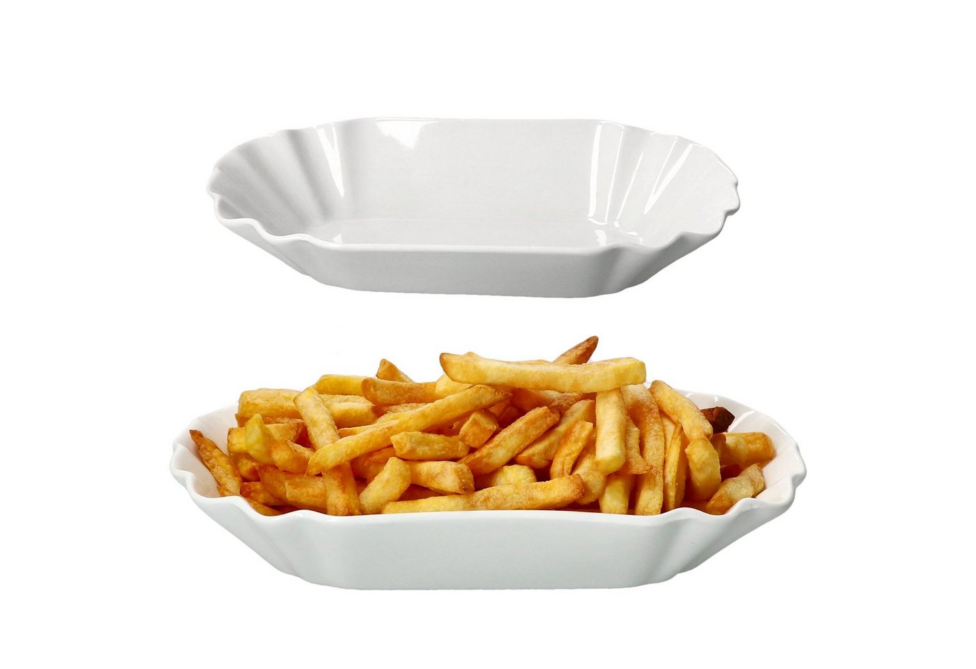 MamboCat Servierschale 2x Fries Pommesschale oval weiß Currywurst-Schale Porzellan, Porzellan von MamboCat