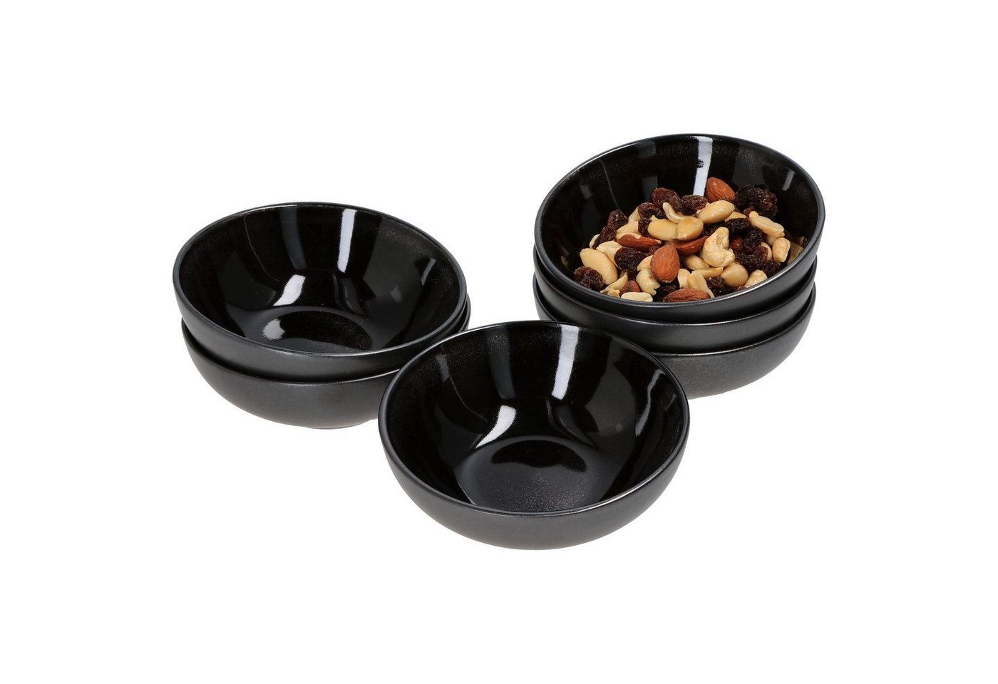 MamboCat Servierschale 6er Set Snack- & Dipschale Reactive Glaze Grey Black 4cm - 24321863, Steingut von MamboCat