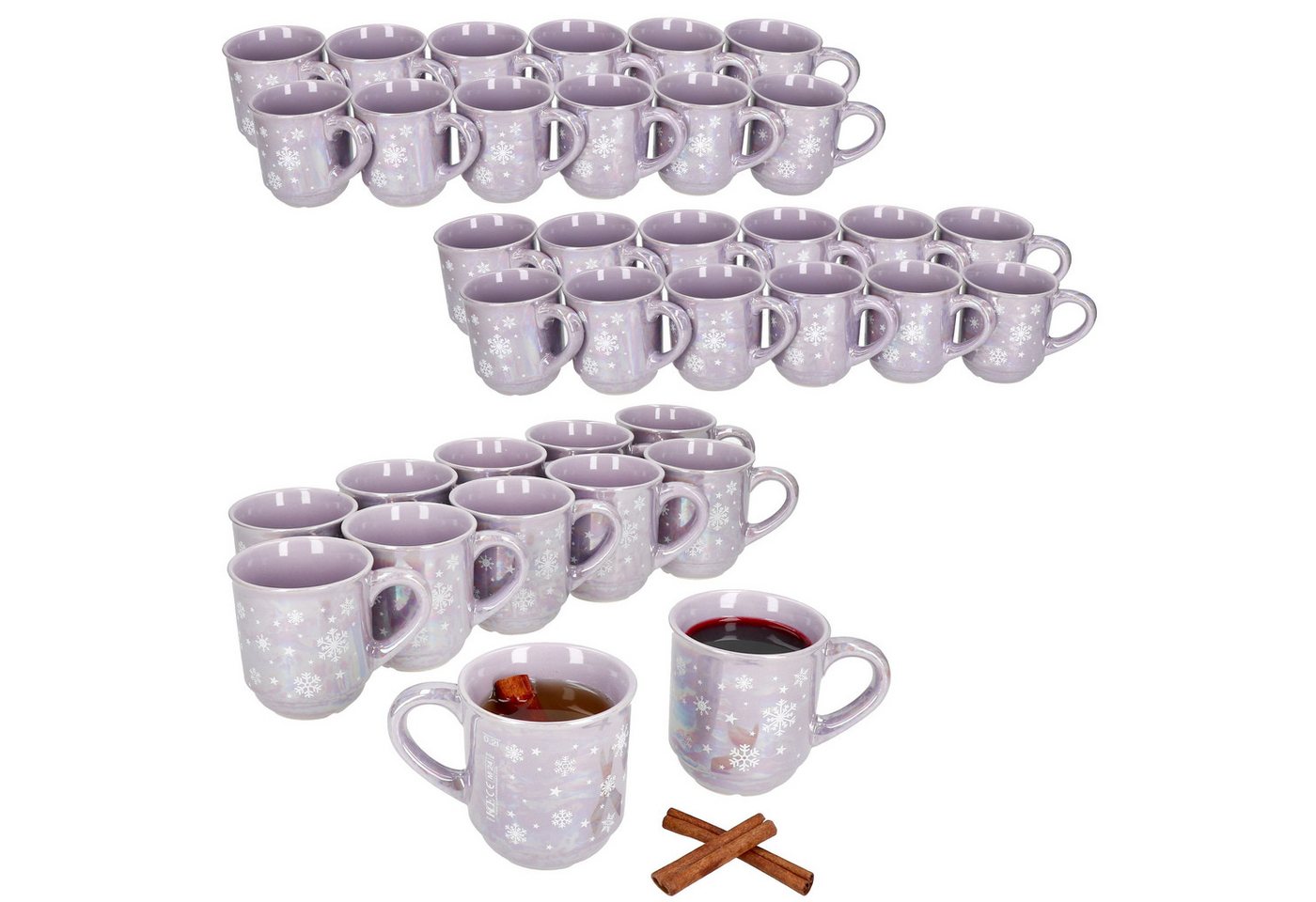 MamboCat Tasse 36x Glühweinbecher 0,2L Brillant violett Weihnachtslandschaft Keramik, Keramik, Weihnachtsgeschirr, Weihnachten, geeicht, Weihnachtsmarkt von MamboCat