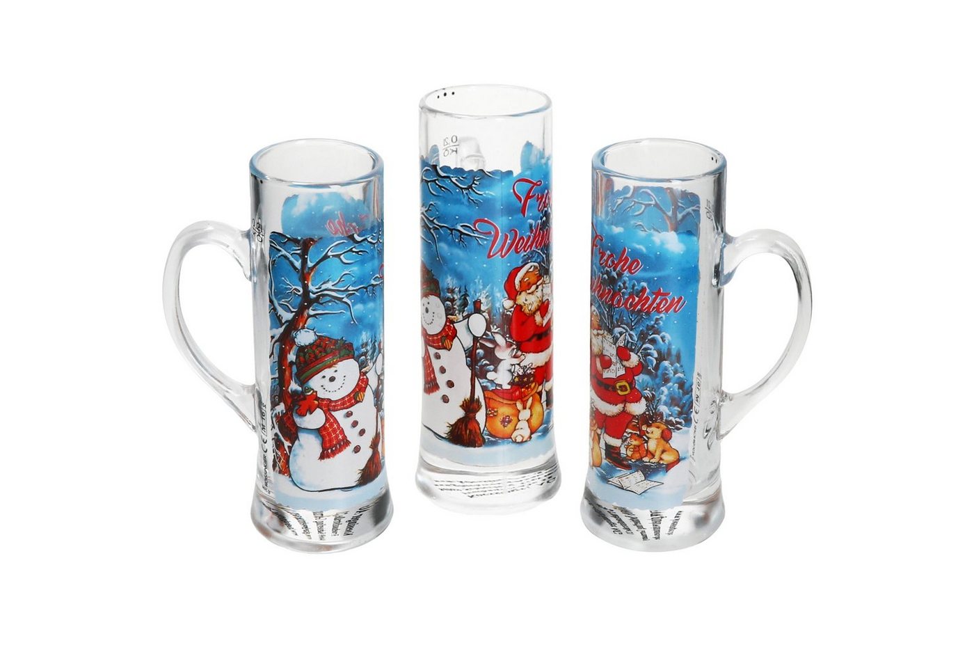MamboCat Tasse 3x Frohe Weihnachten Glühwein-Gläser mit Henkel 200ml geeicht, Glas von MamboCat