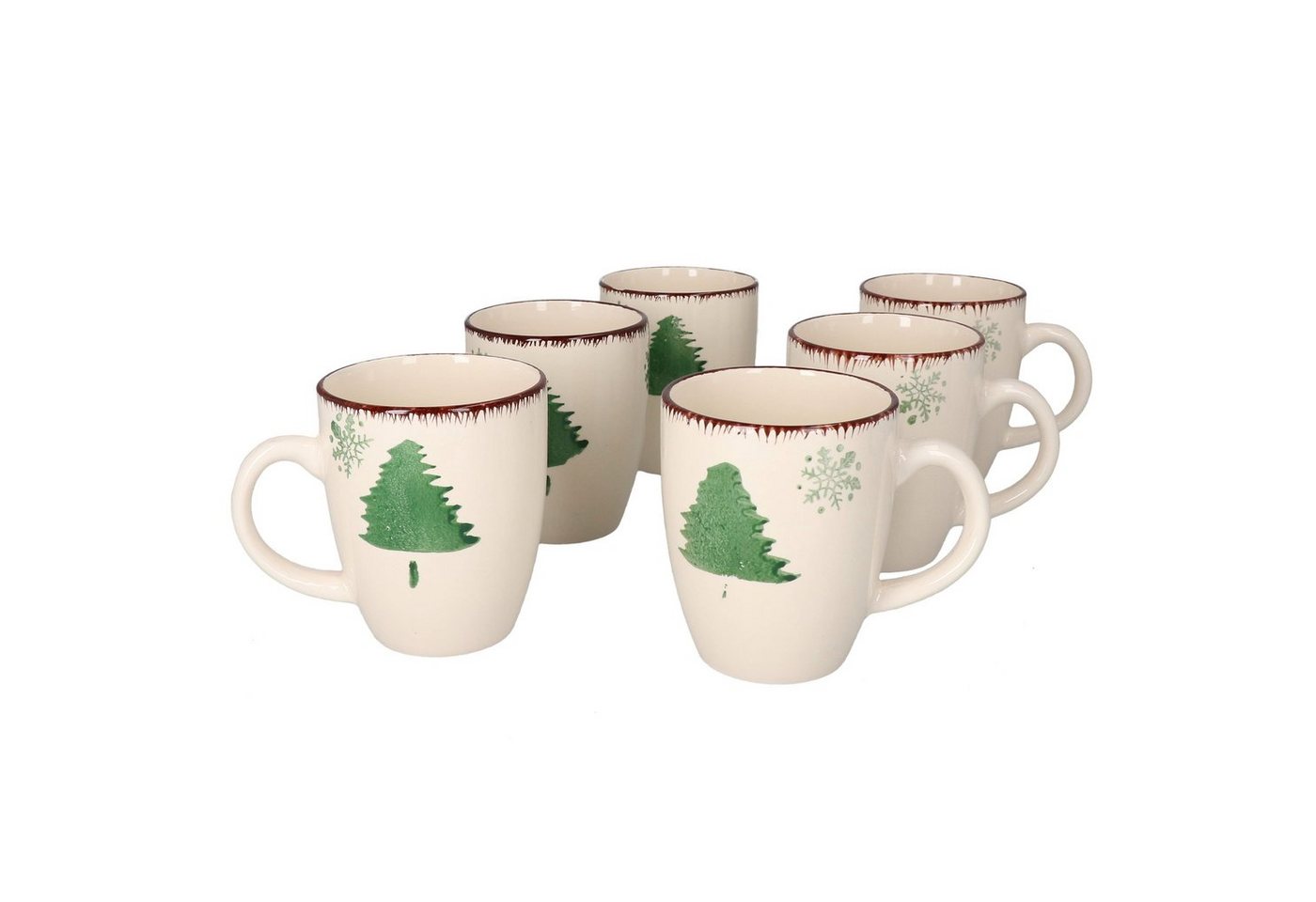 MamboCat Becher 6er Set Kaffeebecher Schneeflocke & Tannenbaum 300ml - 23105770, Steingut von MamboCat