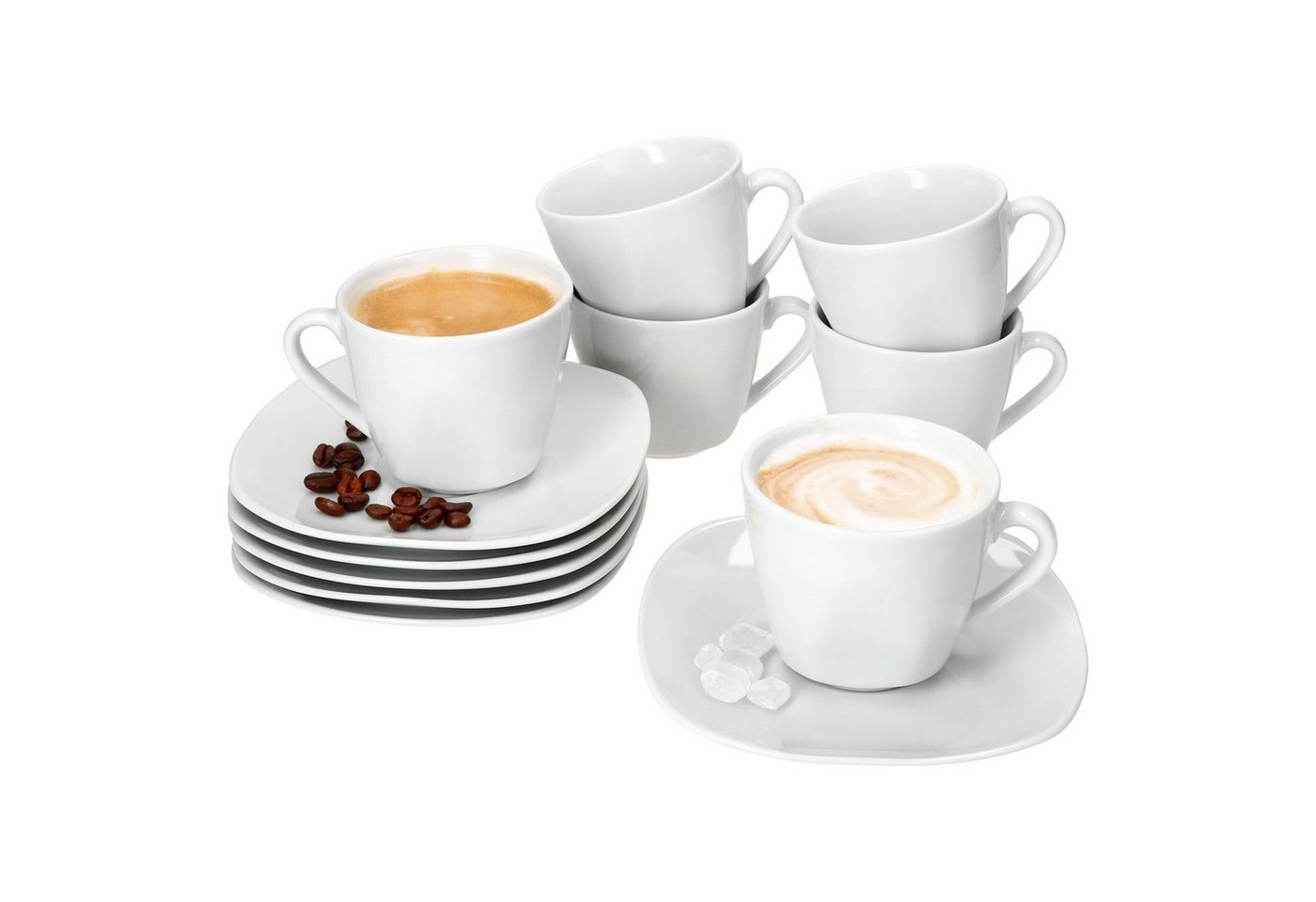 MamboCat Tasse 6er Set Lotta Kaffeetassen mit Untertassen 6 Personen weiß Porzellan, Porzellan von MamboCat