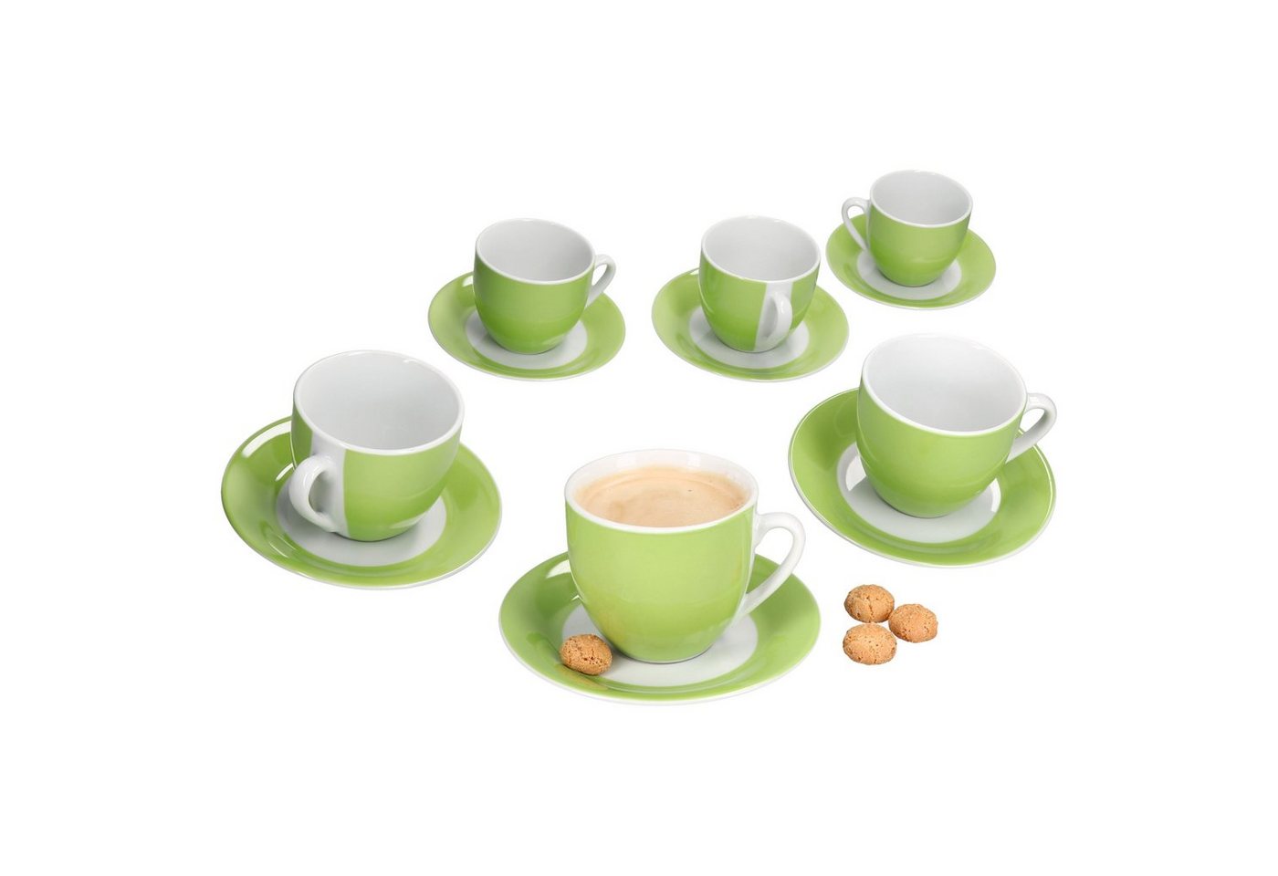 MamboCat Tasse 6er Set Variant Grün Kaffeetassen mit Untertassen, Porzellan von MamboCat