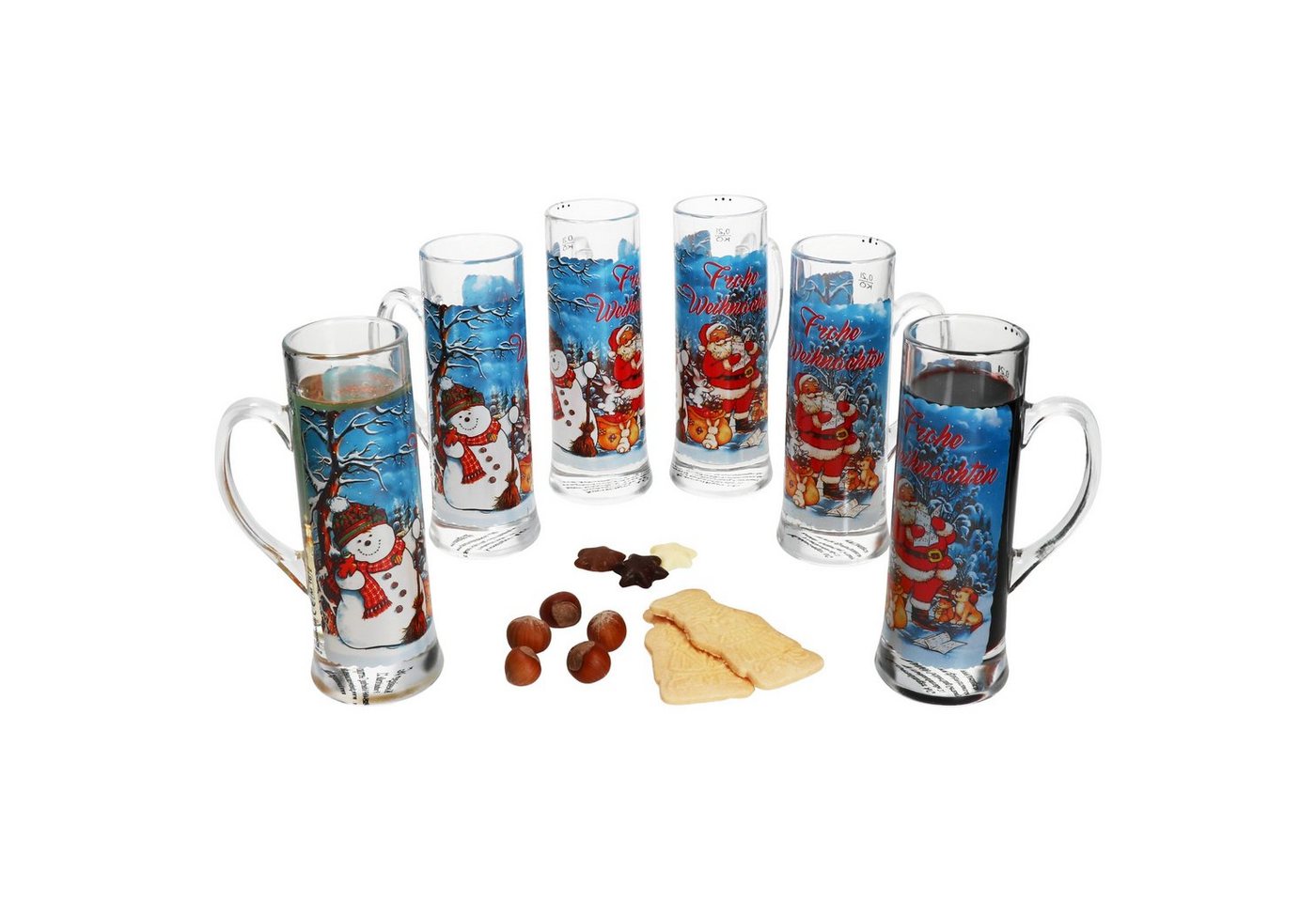 MamboCat Tasse 6x Frohe Weihnachten Glühweinhumpen 200ml Teeglas Becher Weihnachten, Glas von MamboCat
