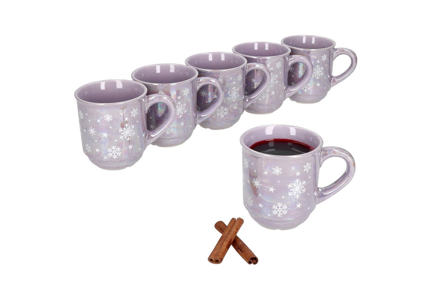 MamboCat Tasse 6x Glühweinbecher 0,2L Brillant violett Weihnachtslandschaft Keramik, Keramik, Weihnachtsgeschirr, Weihnachten, geeicht, Weihnachtsmarkt von MamboCat