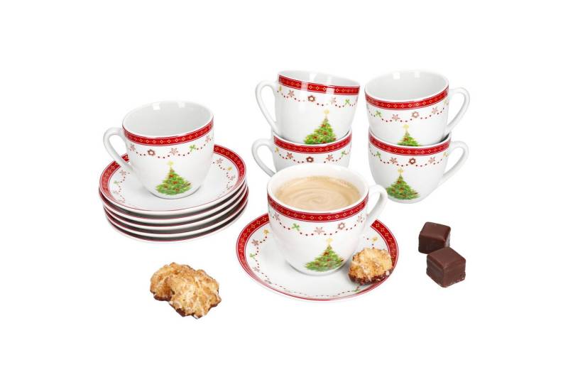 MamboCat Tasse Weihnachtstraum Kaffeetassen + Untertassen 6 Pers Porzellan Tee Kakao, Porzellan, Weihnachtsgeschirr, Weihnachten, Weihnachtsset, Geschirr von MamboCat