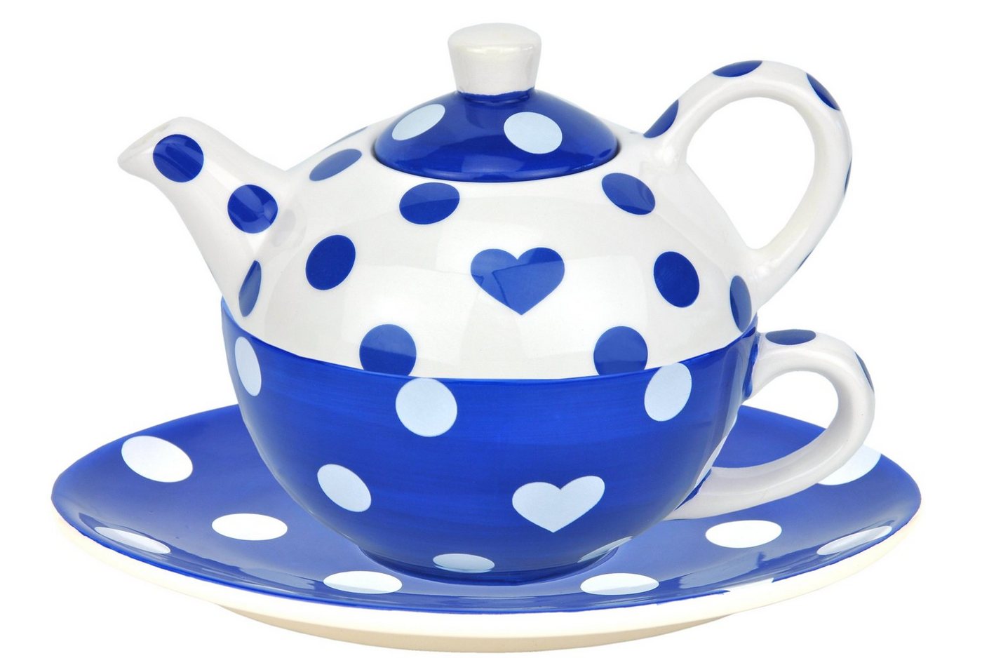 MamboCat Teekanne Tea for one Keramik Dekor Herz blau/weiß gepunktet - Jameson & Tailor von MamboCat