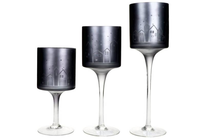 MamboCat Teelichthalter 3tlg Set Windlicht Minou grau matt Kerzenständer mit Fuß Weihnachten von MamboCat