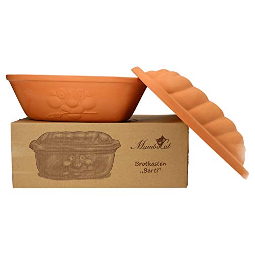 MamboCat Terrakotta-Topf Berti zur Brot-Aufbewahrung I 100% Natur Ton-Behälter mit Deckel hält Toast & Brötchen länger frisch I Ton Brotbox großer Keramik-Brotkasten unglasiert 16,5X 24,3X 36cm von MamboCat